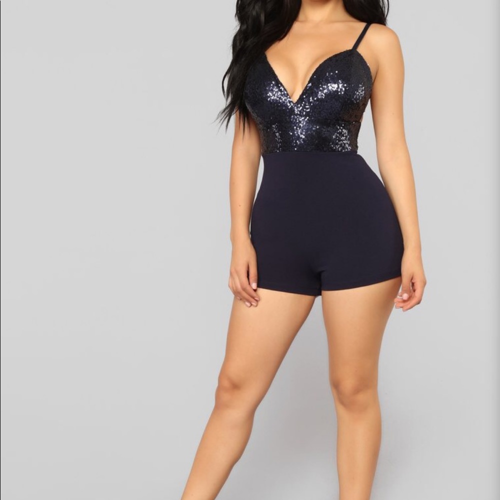 Fashion Nova Navy Blue Sparkle Romper